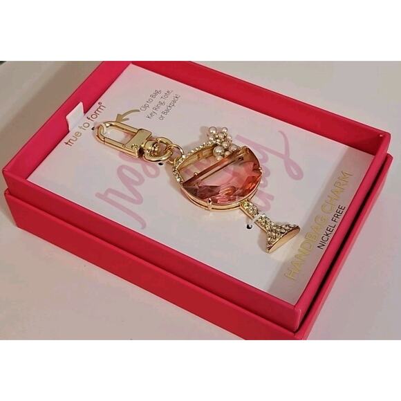 True To Form Keychain Wine Glass Handbag/Purse Charm Key Chain Pink - Picture 2 of 3